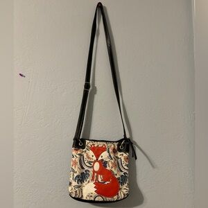 Blue and orange floral fox crossbody